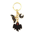 Black Enamel Ghost Bat Crescent Moon Gold Keychain view 5