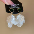 Green Crystal and Ivory Petal Cluster Drop Earrings view 6