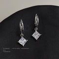 Silver Double Layer Hoop Square Zircon Drop Earrings Pair view 4