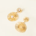 Gold Double Sunburst and Pearl Look Statement Earrings view 3