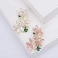 Three Flower Pearl Enamel Brooch in White and Pink view 1