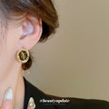 Brown Cabochon Irregular Gold Tone Statement Stud Earrings view 3