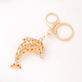 Rhinestone Dolphin Ocean Keychain Gold Tone Clasp Ring view 3