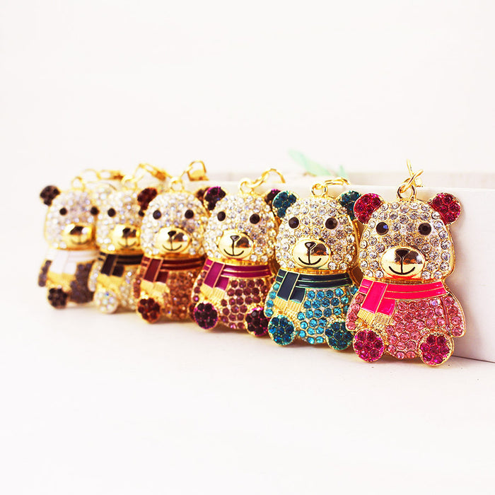 Rhinestone Bear Keychain With Scarf, Six Color Variations