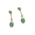 Gold Tone Green Flower Oval Stone And Clear Halo Drop Earrings view 5