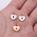 Gold Tone Enamel Heart Lock Charms in Black and White view 2