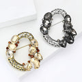 Hollow Wreath Crystal Brooch Gray Champagne Open Circle view 3