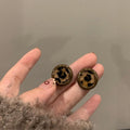 Olive Brown Leopard Round Stud Earrings Fashion Jewelry view 3