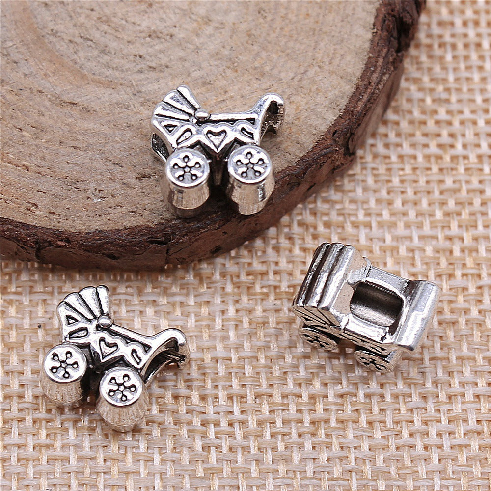 13x12x7.7mm 3g Antique Silver Zinc Alloy Baby Stroller Large Hole Beads for Bracelet Jewelry Making