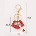 Rhinestone Lips Cigarette Keychain Gold Clasp Red Magenta view 2