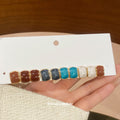 Gold Frame Square Enamel Stud Earrings Multicolor Five Pair view 3