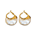 White Shell Look Drop Earrings with Gold Tone Hoops view 5