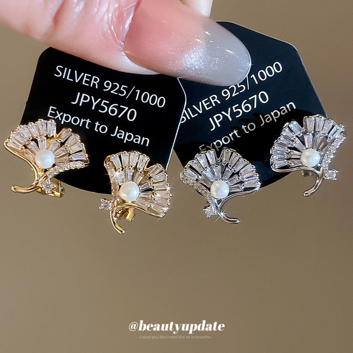 Crystal Ginkgo Leaf Ear Clips in Gold and Silver Tones