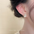 Gold Five-Petal White Enamel Flower Crystal Center Studs view 2