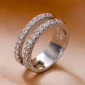 Double-Row Clear Stone Openwork Wide Ring Silver Tone view 5