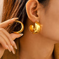 Chunky Polished C Shape Hoop Earrings Gold Silver Stainless view 2