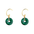 Gold Hook Green Malachite Donut Pendant Drop Earrings view 5