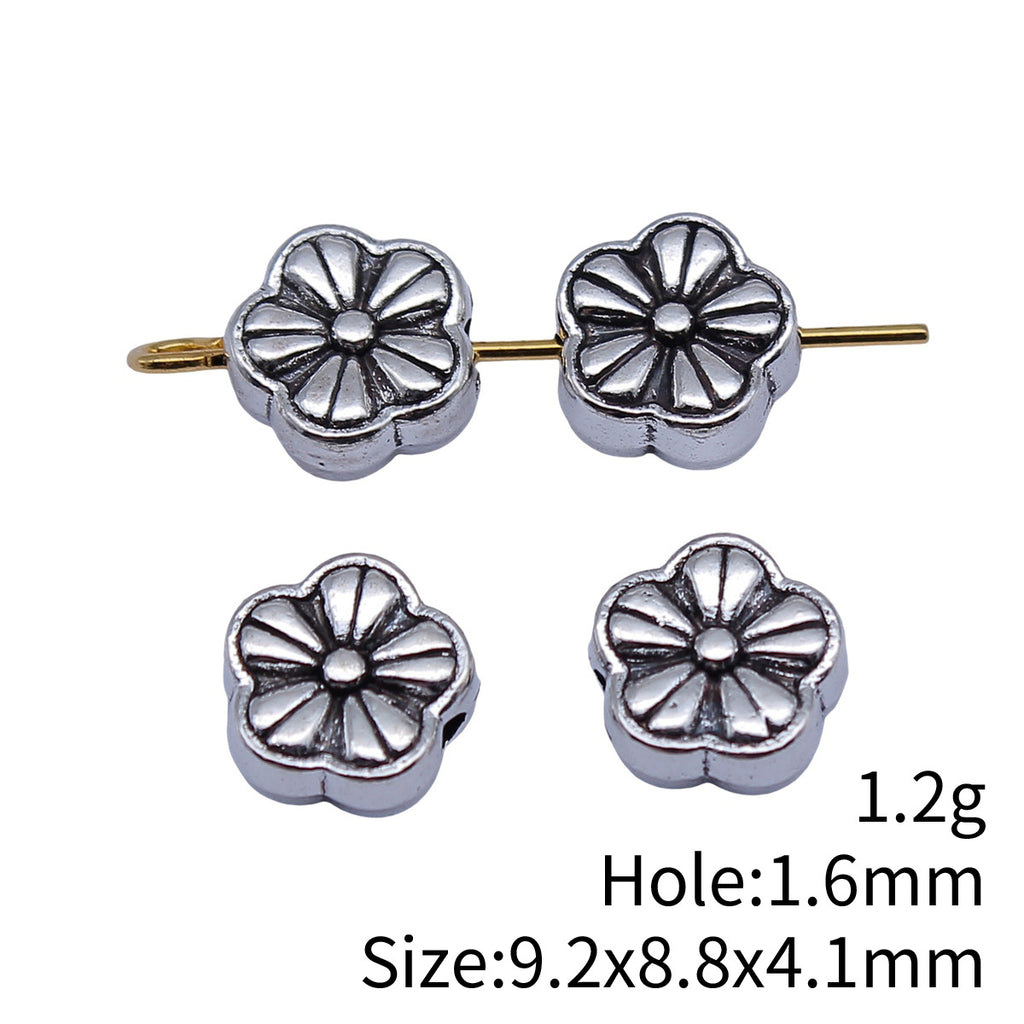 9.2x8.8x4.1mm 1.2g Antique Silver Zinc Alloy Flower Small Hole Spacer Beads for Bracelet Jewelry Making