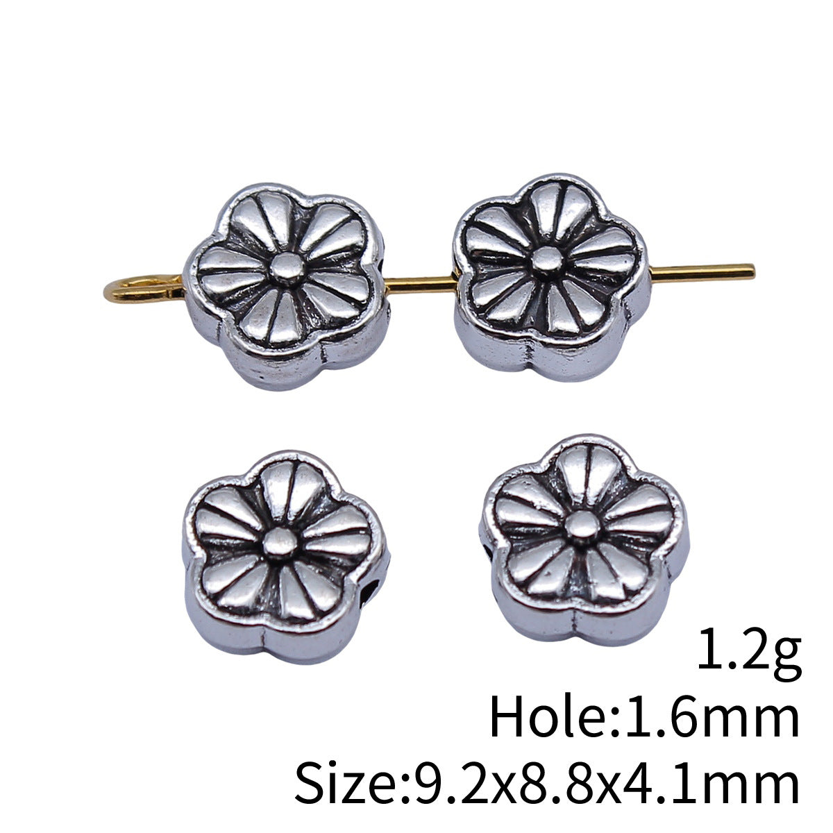 9.2x8.8x4.1mm 1.2g Antique Silver Zinc Alloy Flower Small Hole Spacer Beads for Bracelet Jewelry Making