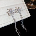 Firework Stud Earrings With Clear Stones And Long Chain Tassels view 6