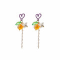 Orange Crystal Fruit Drop Earrings Gold Huggie and Heart Styles view 5