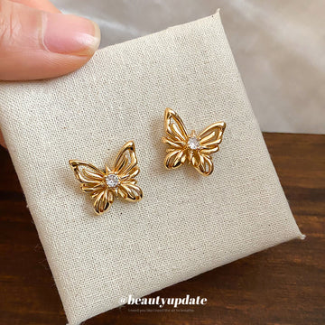 Sculpted Openwork Butterfly Stud Earrings in Gold Tone