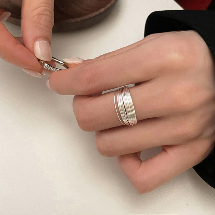 Silver Multi Strand Wire Wrap Stack Band Finger Ring