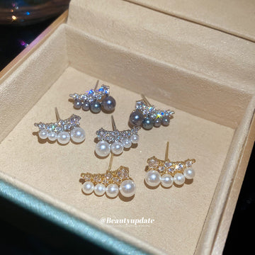 Crystal Pearl Branch Stud Earrings in Silver or Gold Tone