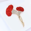 Gold Tone Red Rhinestone Dual Carnation Flower Brooch view 3