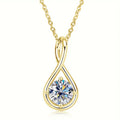Teardrop Twist Clear Crystal Pendant Necklace Two Tones view 5