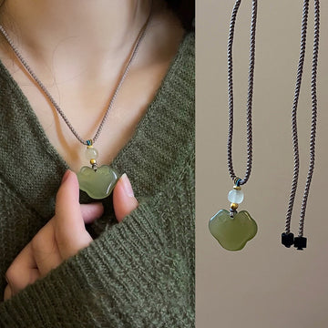 Green Cloud Pendant Necklace on Layered Brown Cords