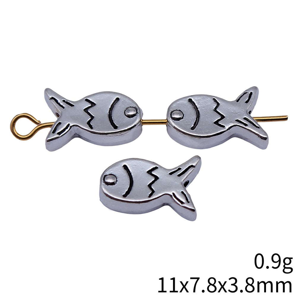 11x7.8x3.8mm 0.9g Antique Silver Zinc Alloy Double Sided Fish Small Hole Beads for DIY Bracelet Making