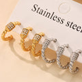 Twisted Rope C Hoop Earrings Gold Steel Zircon Cube Pave view 4