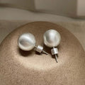 Silver Tone Brushed Sphere Front and Back Stud Earrings view 1