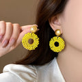 Beaded Circle Drop Earrings in Yellow White and Green view 8
