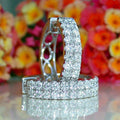 Triple Row Pavé CZ Hoop Earrings Filigree Back Silver Tone view 2