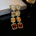 Gold Geometric Multicolor Square Crystal Necklace Drop Earrings view 7
