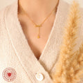Love Letter Bar Star Drop Pendant Necklace Gold Steel Tone view 3