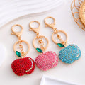 Rhinestone Apple Fruit Keychain Gold Tone Clasp Charm view 1