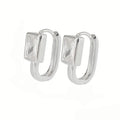 Silver Gold Rectangular Clear Stone Huggie Hoop Earrings view 5
