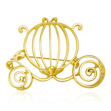 Openwork Pumpkin Carriage Brooch In Polished Gold Tone