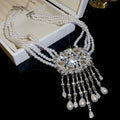 Layered Pearl Necklace With Crystal Fringe Centerpiece view 6