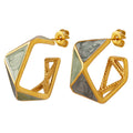 Gold Geometric Enamel Hoop Earrings Mint Gray Faceted Studs view 5