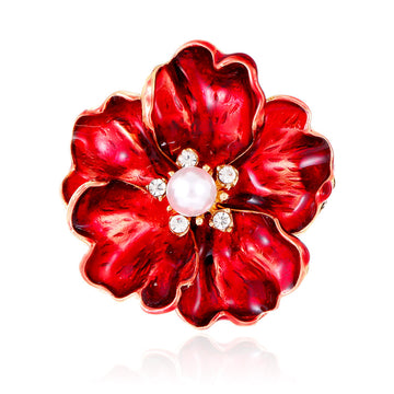 Red Peony Crystal Enamel Two Designs Metal Brooch Pin