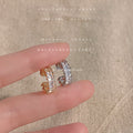 Clear Stone C Shaped Huggie Earrings In Silver And Gold Tone view 3