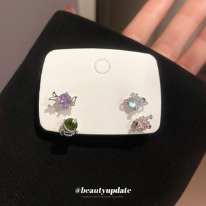 Silver-Tone Star, Moon, and Butterfly Cubic Zirconia Stud Set