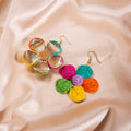 Multicolor Woven Five Petal Flower Large Hook Earrings view 4