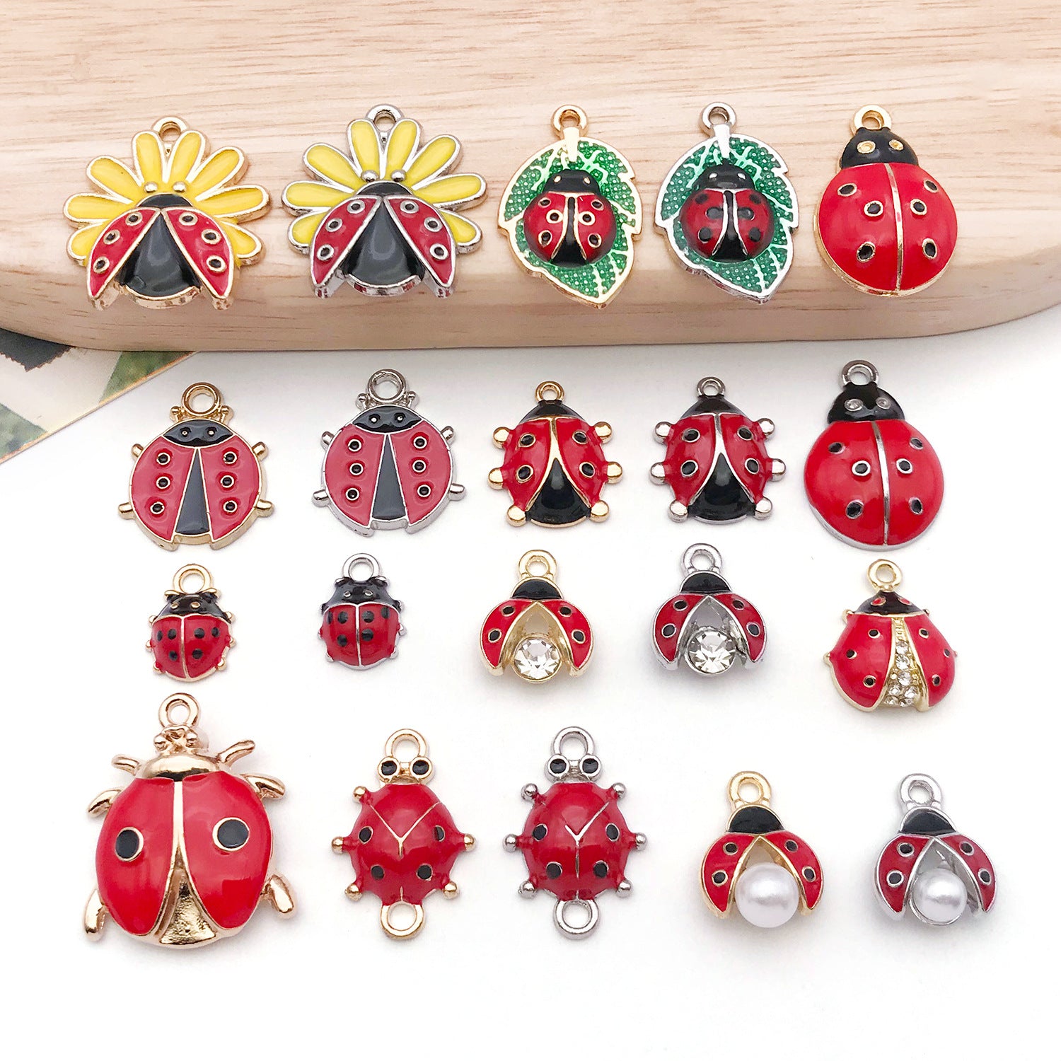 3D Enamel Zinc Alloy Ladybug Insect Beetle Charm Pendant for DIY Earrings Bracelet