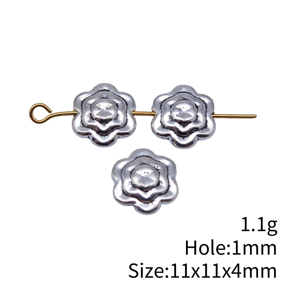 11x11x4mm 1.1g Antique Silver Zinc Alloy Flower Small Hole Beads for Bracelet Necklace DIY