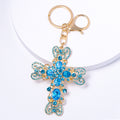 Rhinestone Filigree Cross Keychain Gold Tone Crystal Charm view 6